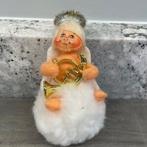 2006 Annalee Angel w/ Halo Playing Instrument on Snowball Pompom Cloud Ornament